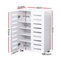 White louvred shoe cabinet dimensions 60cm width 87cm height 33.5cm depth with internal shelf spacing measurements