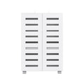 White louvred 2-door shoe cabinet front view on white background showing horizontal slat ventilation pattern