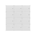 White modular 12-cube shoe cabinet front view all doors closed in 3x4 panel arrangement