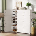 White modular 12-cube shoe cabinet in room setting with one section open showing shoe shelves