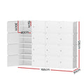 White modular 16-cube shoe cabinet dimensions 166cm wide 126cm tall 30cm deep 40cm cube 15cm spacing