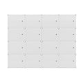 White modular 16-cube shoe cabinet front view all doors closed on white background