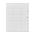 White modular cube shoe cabinet front view all doors closed 3 wide by 5 tall on white background