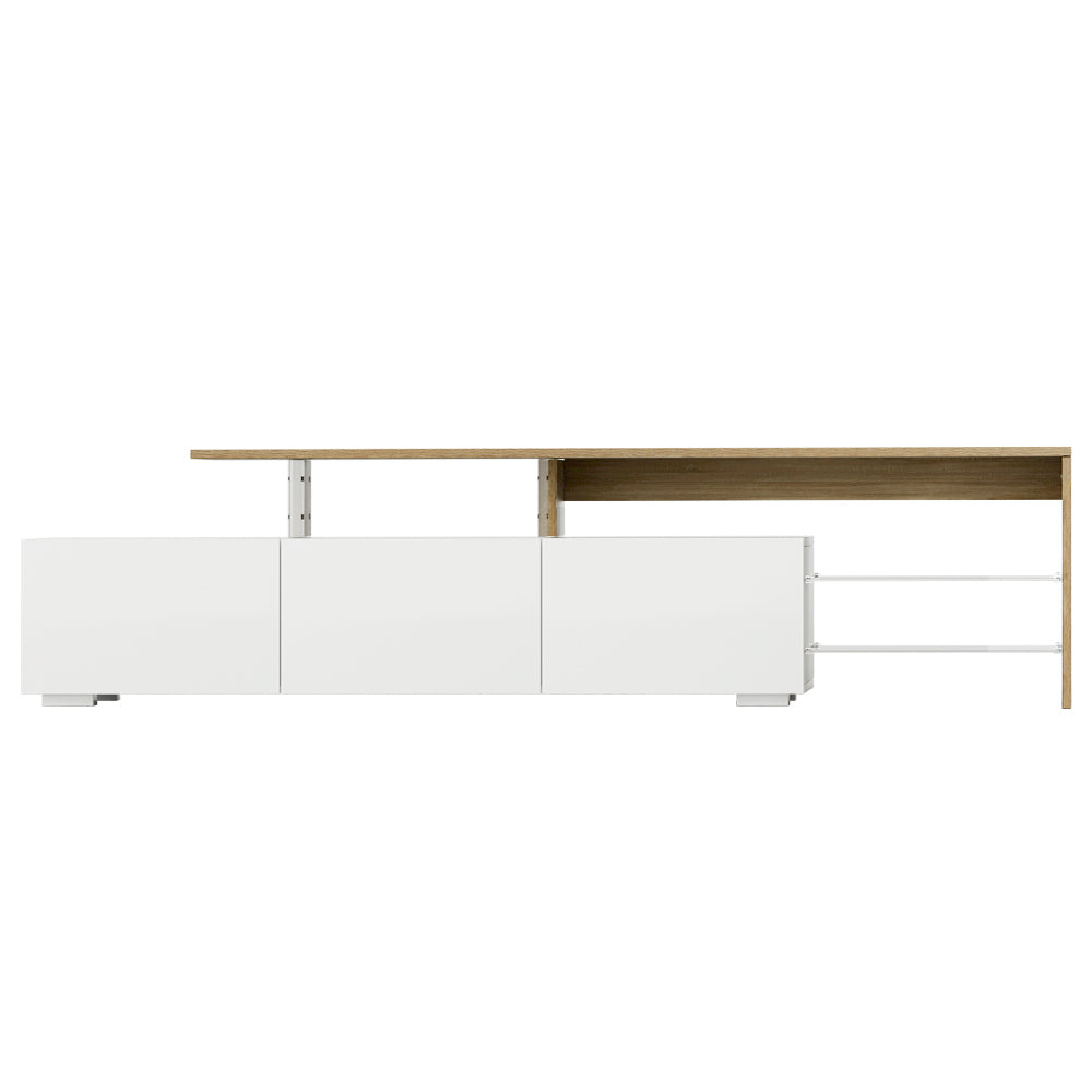 White and oak stepped TV unit dimension diagram 180cm base 150cm top shelf 40cm depth 44cm height