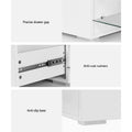 TV unit material infographic showing 15mm thick E1 grade particle board eco-friendly and anti-corrosion
