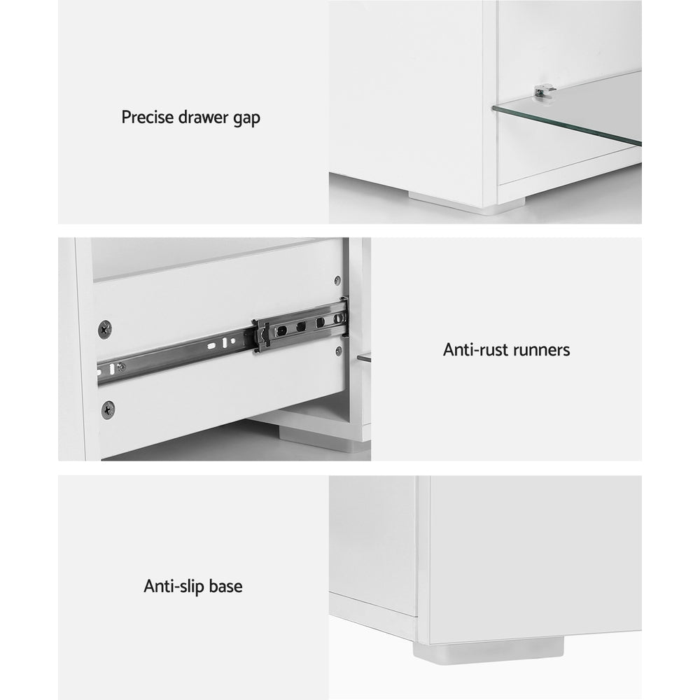 TV unit material infographic showing 15mm thick E1 grade particle board eco-friendly and anti-corrosion