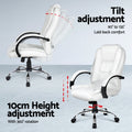 White office chair tilt adjustment 90-135 degree recline and 10cm height adjustment infographic