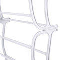 Close-up of curved white plastic frame section joint between two groups on over-door shoe rack