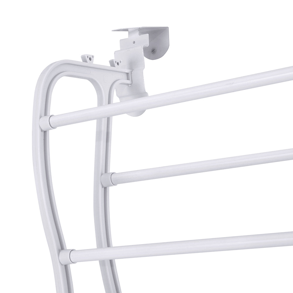 Close-up of door-hook hanger mechanism at top of white over-door shoe rack on white background