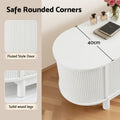 Feature infographic showing safe rounded corner 40cm depth fluted style door panel and solid wood legs