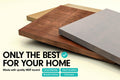 Quality MDF board infographic showing three panel layers with good stability, heat insulation and smooth surface labels