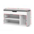 White shoe bench dimensions 80cm wide 47cm tall 30cm deep 4cm cushion with shelf 55.5cm wide 14.5cm and 15cm high nook 20cm