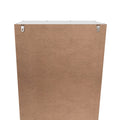 Rear view of white shoe cabinet showing MDF back panel and keyhole wall bracket slots