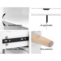 White shoe cabinet features adjustable shelves black air gap handles smooth metal runners and wood cone leg floor protectors