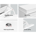 White shoe cabinet features adjustable flip-out shelves safe corners 8cm metal cup pull handle and smooth gliding mechanism