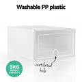 Single white PP plastic shoe box with clear front and ventilated hole callout showing 5KG weight capacity