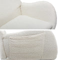 Close-up detail panels of white teddy rocking chair showing boucle fabric texture at headrest and armrest