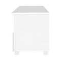 White TV unit 180cm side view on white background showing white side panel and square white feet