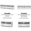White TV unit 180cm versatile 3-way use and practical ample storage showing four configuration variants