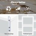 Wall shelf features: 12mm thick particle board, eco-friendly, anti-corrosion, heavy-duty fixings and partitioned spaces