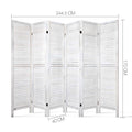 White-washed 6-panel louvered wood room divider dimension diagram 244.5cm wide 170cm tall 40cm depth on white background