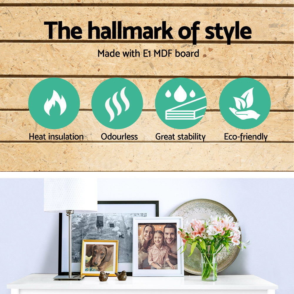 E1 MDF material features: heat insulation, odourless, great stability, eco-friendly; styled table top with photo frames