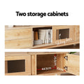 Two-panel infographic sliding glass door open showing books and hinged door interior 44.5cm by 33cm by 25.5cm
